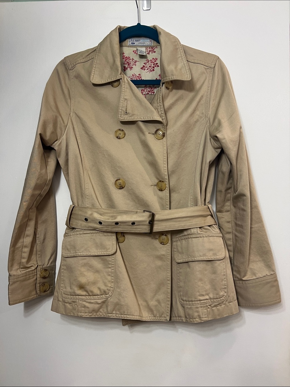 Old Navy Tan Double-Breasted Trench Coat with Belt